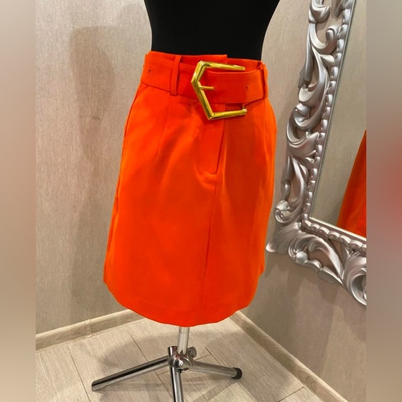 Bottega Veneta podium collection Vibrant Orange Skirt with Bold Belt - Picture 1 of 7